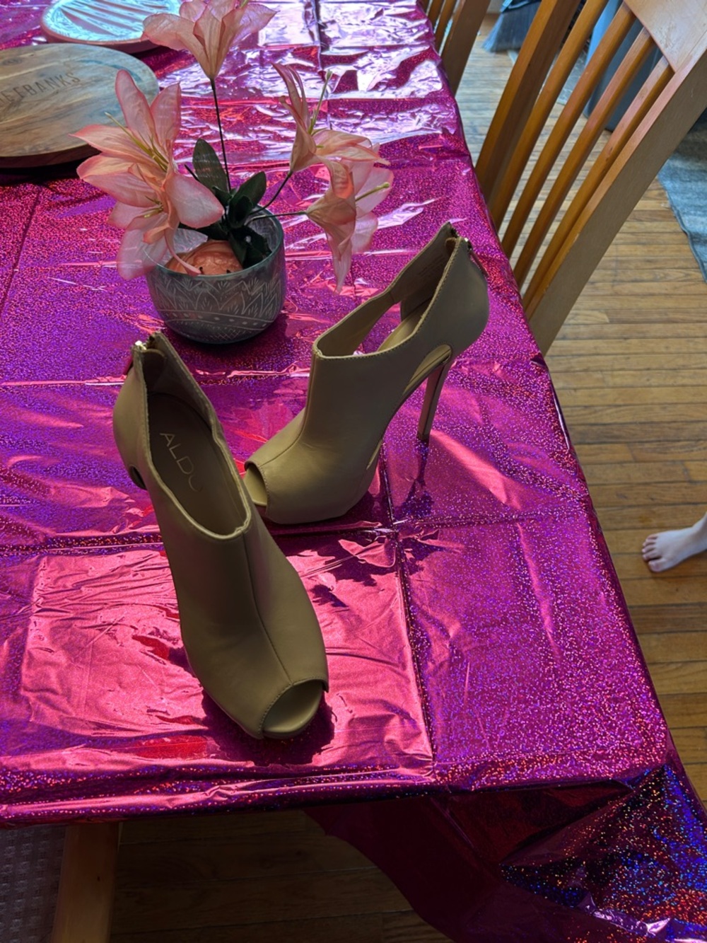 Aldo Taupe Peep-Toe Stiletto Booties with Back Zip